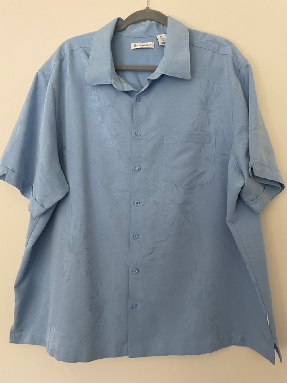 Cubavera Shirt Men's Button Up Blue Hawaiian Palm Short Sleeve Size XXL
